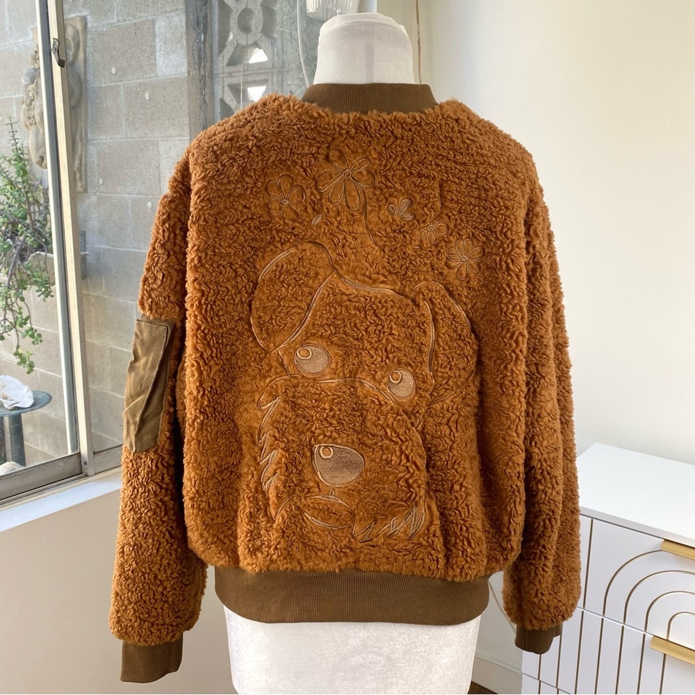 Easel Los Angeles Schnauzer Embroidered Teddy Bomber Jacket Camel, Size S NWT - Picture 5 of 12